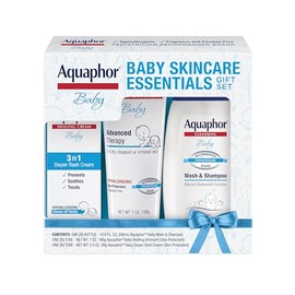 Aquaphor Baby Skin Care Essentials Gift Set with Baby Wash and Shampoo (16.9 Fl Oz) + Healing Ointment for Chapped Skin and Drool Rash (7Oz) + Diaper 