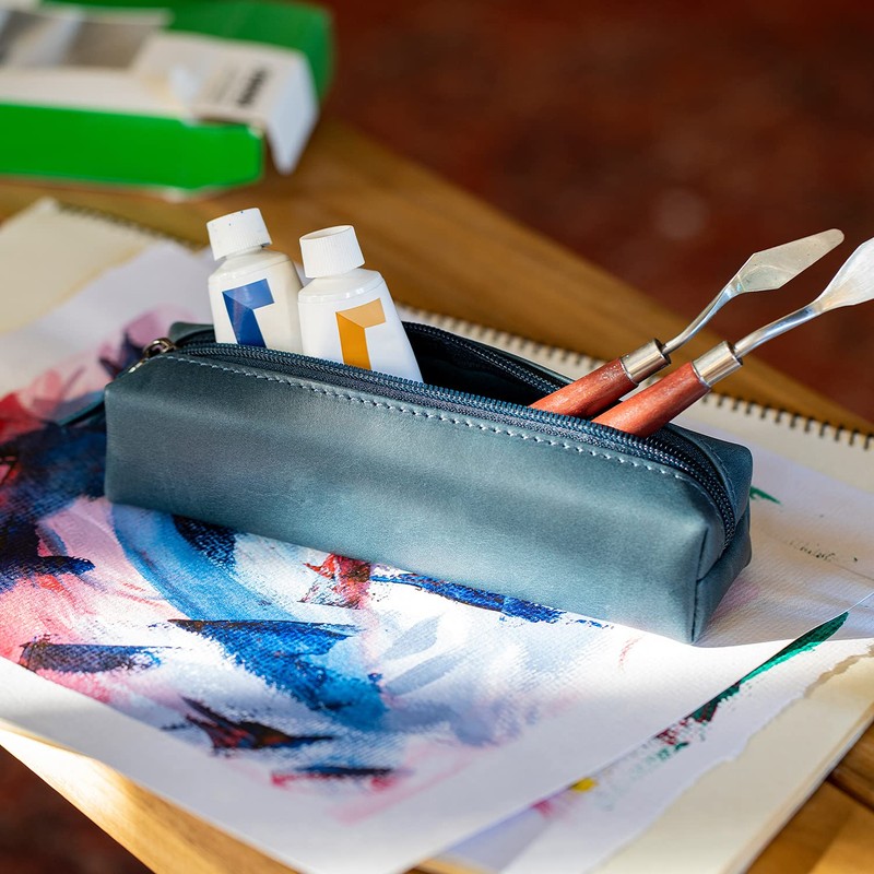 Londo Genuine Leather Zipper Pen, Pencil & Cosmetic Case (Mink),