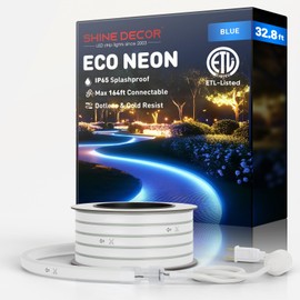 Shine Decor LED Rope Lights AC 120V, Connectable & Cuttable Dotless 120LEDs/M Eco Neon Strip Lighting, ETL IP65 Waterproof & Weather-Resistant for Home Commercial, 8x16mm, Blue, 32.8FT