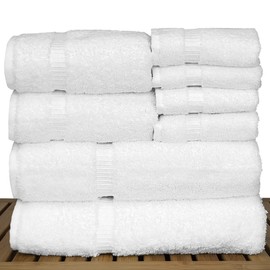 Luxury Hotel & Spa Quality, Highly Absorbent 100% Turkish Cotton, 750+ GSM, Eco Friendly Towel, Bathroom and Kitchen Dobby Border Towels (8 Piece, White)