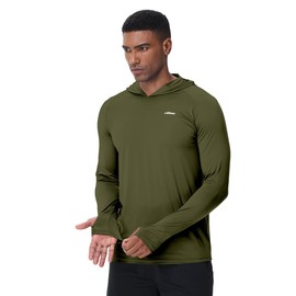 AIRDYNAM Men’s UV Sun Hoodie Athletic Fishing Shirts Ultra Lighweight Long Sleeve Quick Dry for Hiking Running Workout Army Green M