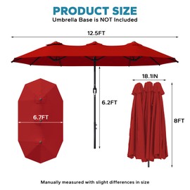 MeetLeisure 12.5ft Large Double-sided Pool Umbrella, Outdoor Patio Umbrella with Crank Handle, Market Umbrella for Garden, Backyard (Red)