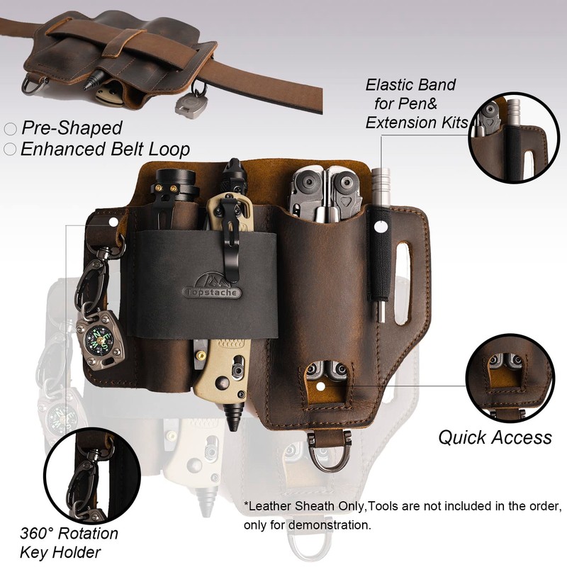 Topstache Leather Multitool Sheath,EDC Belt Organizer for Work and Daily