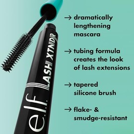 e.l.f. Cosmetics Lash XTNDR Máscara de Pestañas Alargadora Negro Suave | Soft Black, Alarga y Define las Pestañas con Fórmula de Fibras, No se Corre n