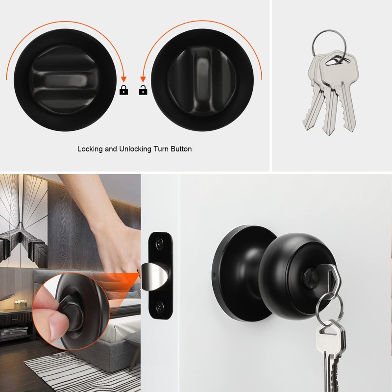 Haidms 5 Pack Matte Black Door Knobs with Lock and