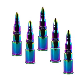 TRUE SPIKE 5 pc NEOCHROME Bullet Tire Air Valve Stem CAPS Cover in Heavy Gauge CNC Machined Billet Aluminum Short Compatible with Jeep CJ YJ TJ JK JL