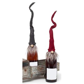 Gnome Wine Champagne Bottle Topper Hostess Christmas Holiday Gifts Favors Burgundy & Grey (Set of 2-18" H)