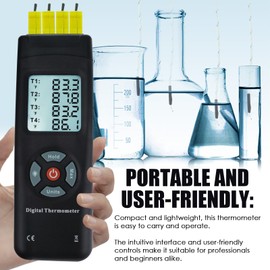 Thermometer 4 Kanäle K-Typ Thermoelement-Sensor-Tester mit K-Typ Metall Probe, Hintergrundbeleuchtung und Temperatur Instrument