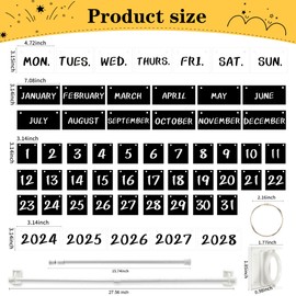Classroom Calendar, Black White Calendar Bulletin Board Decoration Set Adjustable Flip Calendar with Rod, Back to School Calendar Card Decorations with Year, Month, Day, Week
