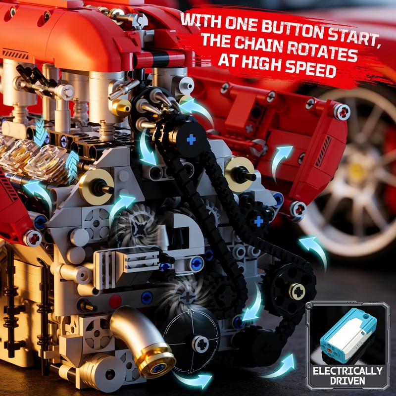 DOLIVE V8 Engine Model Kits that Runs, 1370PCS 8-Cylinder Engine
