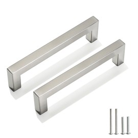 Redunest Cabinet Pulls Brushed Nickel Cabinet Handles Square Drawer Pulls, 2 Pack 5 Inch Stainless Steel Kitchen Door Cupboard Cabinet Handles, Cabinet Hardware Drawer Handles, 128mm Hole Centers