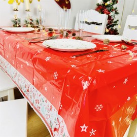 POPOYU Christmas Party Tablecloth,120 * 180cm Large Plastic Xmas Table Cover for Christmas Party,Rectangle Table Cloths Santa Xmas Tablecloth for Winter Holiday Xmas Party Table Decoration Supplies