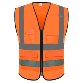 Rhino Hit Reflective Safety Vest for Men Women with 5 Pockets and Zipper Front High Visibility Construction Vest Meets ANSI/ISEA Standards