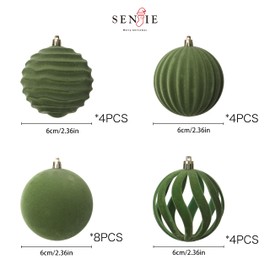 Senjie Velvet Christmas Balls Flocked Christmas Tree 2.36inch Ornaments 20PCS Plastic Balls Xmas Hanging Ornaments Decoration Avocado Green