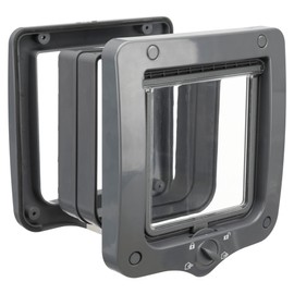 TRIXIE 44232 Waterproof and Quiet Cat Flap "4-Way Freewheel Door with Tunnel, 20 x 22 cm, Grey"