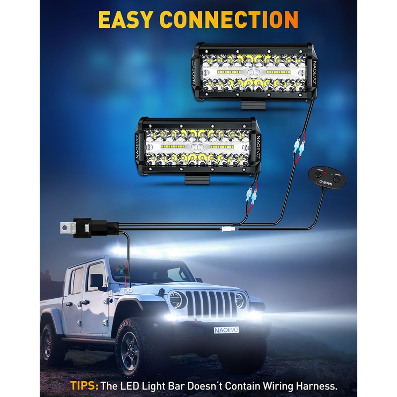 NAOEVO 7 Inch LED Light Bar, 720W 72,000LM Offroad Fog/Driving