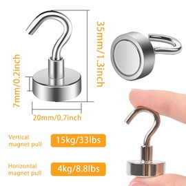 MIN CI 14pcs Magnetic Hooks Heavy Duty 35lbs, Strong Magnets Hooks 20mm, Neodymium Magnet Hooks, Magnetic Hooks for Cruise Cabins, Fridge, Kitchen, Workplace