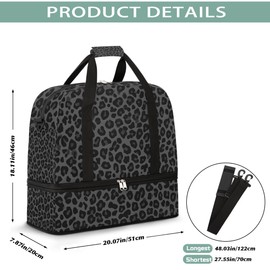 Weekender Bag for Women Man, Black Cheetah Leopard Foldie Travel Duffel Bag with Shoe Compartment, Carry on Overnight Bag Sports Gym Bag for Airplanes Yoga Dance Beach Swim Hospital