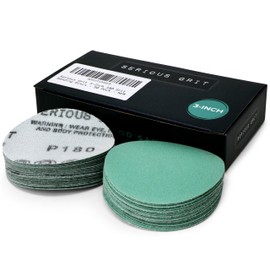 Serious Grit - 3-Inch 180 Grit Sanding Discs - Heavy-Duty Hook & Loop Film Discs - Sandpaper for Woodturning, Bowl Sanding & Power Tool Drill Attachment Sanding Pads - Pack of 50