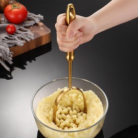 Moqqeu Gold Stainless Steel Potato Masher Household Potato Press Manual Multifunctional Masher Masher