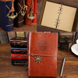 2Pcs Vintage Leather Notebook, BetterJonny Journal Travelers Notebook Refillable Diary Planner Writing Notepad A7 Note Book for Men & Women, No Lines, 80 Sheets/ 160 Pages