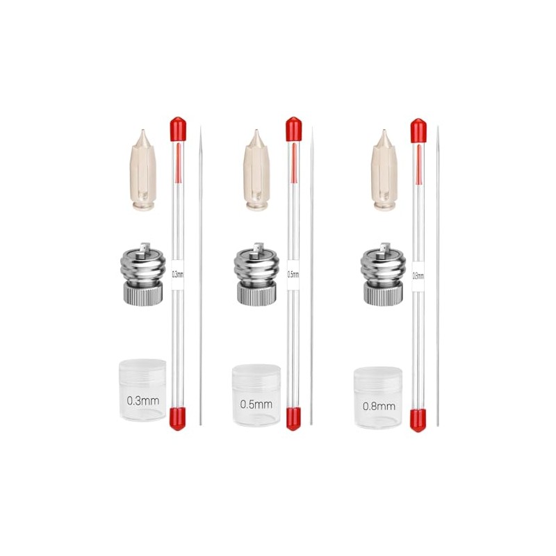 NEOECO Airbrush Replacement Parts Kit for SJ85 Transformer, 0.3mm/0.5mm/0.8mm Precision