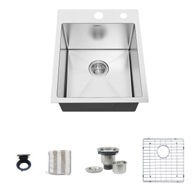 TORVA 15" Topmount Stainless Steel Kitchen Sink, 16 Gauge Single Basin Bar/Prep Sink, 9" Deep Brushed Finish