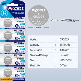 PKCELL CR 2025 Batteries CR2025 3V Lithium Battery (5-Pack)