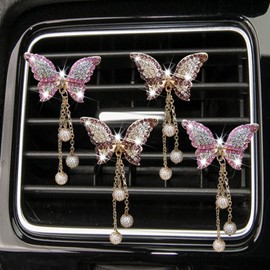 4Pcs Bling Butterfly Car Aromatherapy Air Vent Clips,Diamond Pearl Pendant Butterfly Car Air Fresheners Vent Clips Cute Car Decoration Car Interior Decor Bling Car Accessories for Women,Air Fresheners