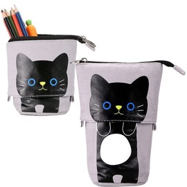 Norhogo Girls Pencil Case, Transforming Pencil Case, Cartoon Cute Cat Pencil Case, Cosmetic Bag Organiser, 2-in-1 Pencil Case/Pen Holder for Teenagers, Students, Grey, gray, pencil case