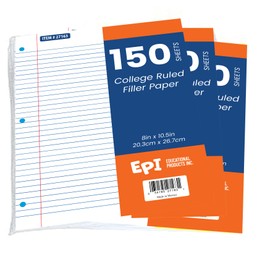 EPI Filler Paper, College Ruled Loose Leaf, 3-hole punch, 150 Sheet, 10.5 x 8 Inch, Pack of 3 (450 sheets)