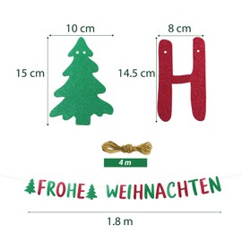 BETESSIN Garland Christmas - Merry Christmas Decoration Banner Glitter Colourful - Hanging Decoration for Christmas