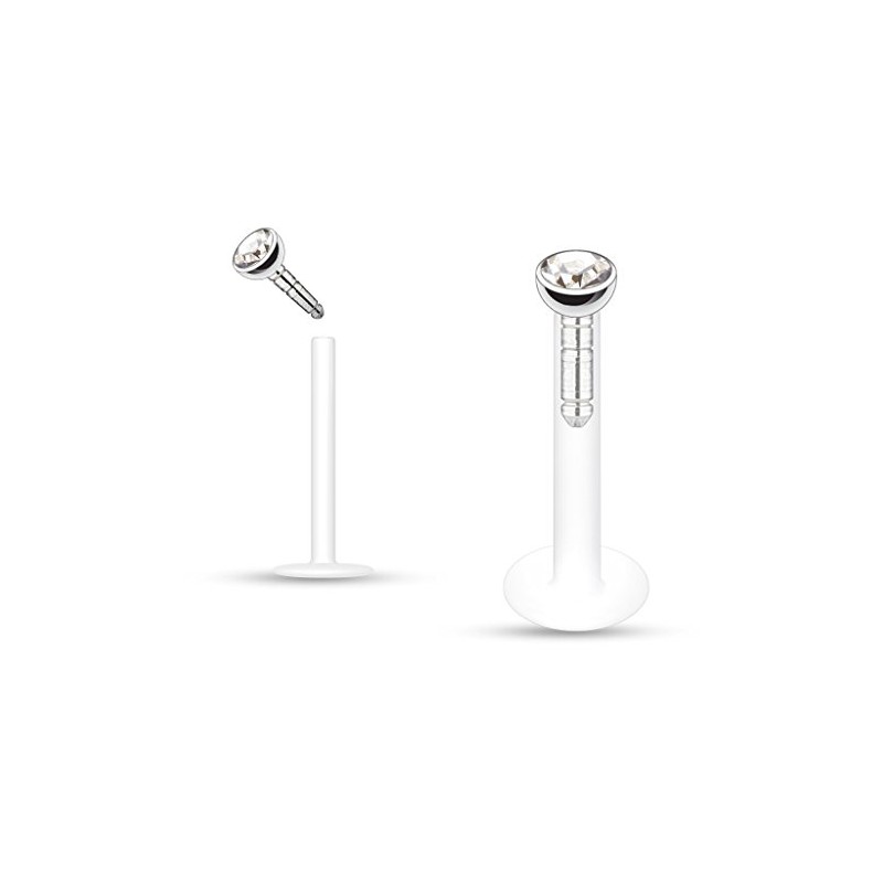 PiercedOff Bio-Flex Labret Retainer with Press Fit Clear Gem Top