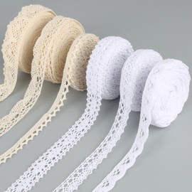 6 Rolls Lace Ribbon White Beige Vintage Decorative Gift Ribbon Ribbon Wedding Cotton Decorative Ribbon Lace Fabric Lace Trim for Sewing DIY Crafts Wedding Gift Box Christmas Decoration