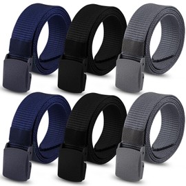 DASHUAIGE Pack of 6 Men's Work Belts, Unisex Nylon Belt, Adjustable Canvas Belt, No Metal Buckle for Men, Quick Pass Through Airport Security, Black + grey + blue, One size fits all