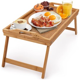 Zulay Bamboo Folding Breakfast Tray - Bed & Snack Tray with Legs, Laptop Desk