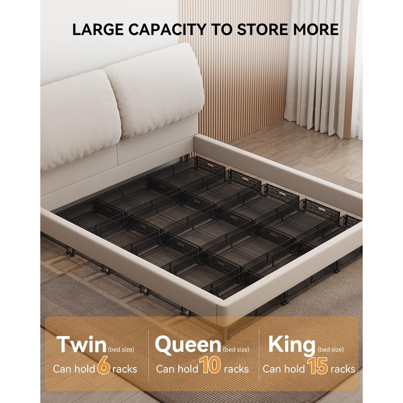 YEEBONIX Under Bed Storage with Wheels, Foldable Pattern Carved Metal
