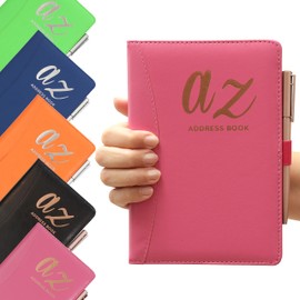 a to z Telephone Address Book A-Z Index Hard Back Cover Plus Pen A5 Addresses Book Home Office Work (Pink)