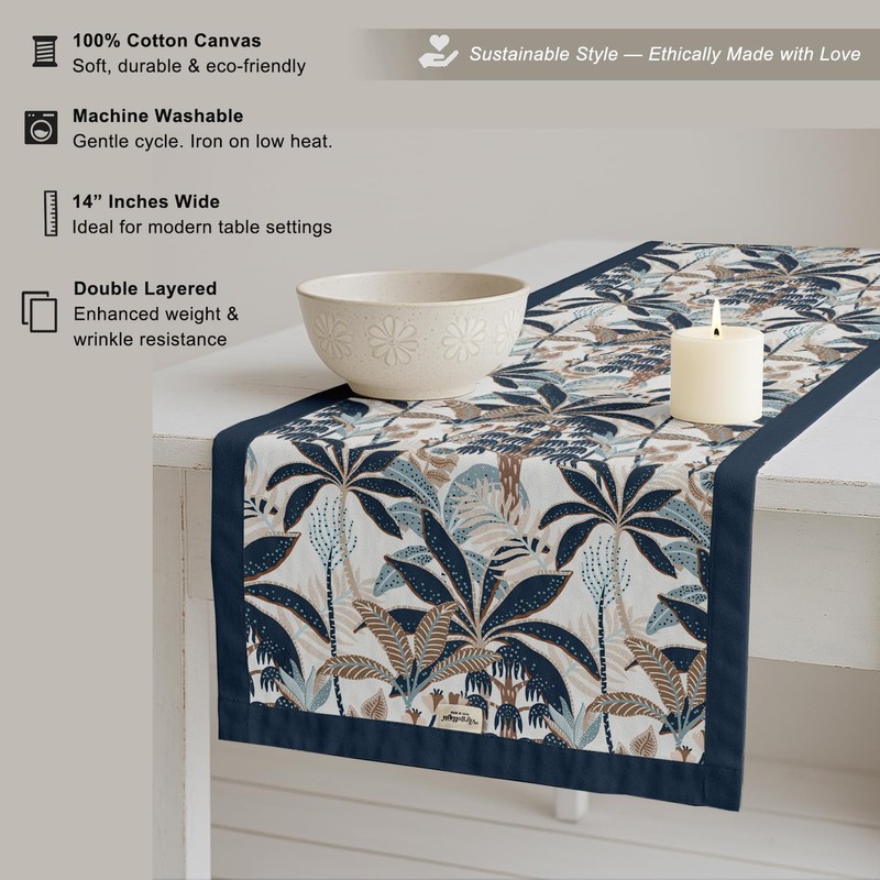 Vargottam Double Layer Cotton Table Runner with Border - Tropical