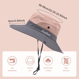 TUONYIS 2 Stück Sonnenhut Outdoor Sommer Wanderhut UV-Schutz Bucket Cap,Faltbar Mesh Pferdeschwanz Breite Krempe,Sonnenhüte für Frauen Männer für Wanderungen im Freien Fischerei Gartenreisen(Rosa)