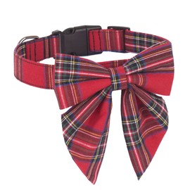 ADOGGYGO Christmas Dog Collar with Bow, Adjustable Cotton Red Plaid Bowtie Dog Christmas Collars for Large Dogs Pets (Large, Xmas)