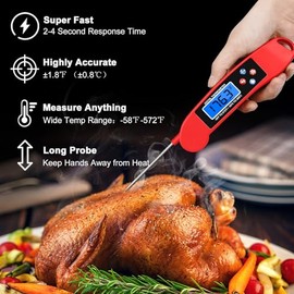 Termómetro parlante digital rojo para ciegos, impermeable de lectura instantánea para alimentos, sonda para cocinar y asar a la parrilla, 2 uds