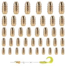 SUPERFINDINGS 52pcs 5 Sizes Fishing Brass Bullet Sinkers Weights Kit Golden Drop Shot Weight Sinker Assorted for Texas Rig and Carolina Rig