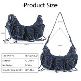 Angel Kiss Hobo Bags Purse for Women Y2K Shoulder Bag Multi Pockets Designer Satchel Studded Handbags with Strap