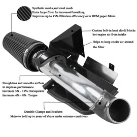 MooSun 4" Cold Air Intake System + Heat Shield For 99-06 GMC/Chevy V8 4.8L/5.3L/6.0L / Silverado 1500/2500/3500 (Black)