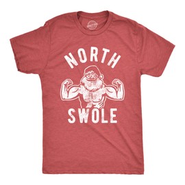 Mens North Swole Tshirt Funny Workout Santa Christmas Graphic Novelty Fitness Tee Mens Funny T Shirts Christmas T Shirt for Men Funny Fitness T Shirt Red - XL