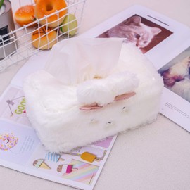 SQUISHY DOT Cute Tissue Box Cover, Tissue Box Cover, Tissue Holder Decorative, Fluffy Plush Cover, Office Desk, Bedroom/ Living Room and car Accessories, Bunny Rabbit Tissue Box Cover, Kawaii Plush