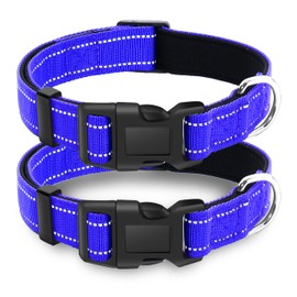 LIEVUIKEN 2 Pieces Reflective Dog Collar with Safety Locking Buckle, Adjustable Soft Breathable Comfortable Nylon Pet Collar for Small, Medium and Large Dogs, 5 Sizes