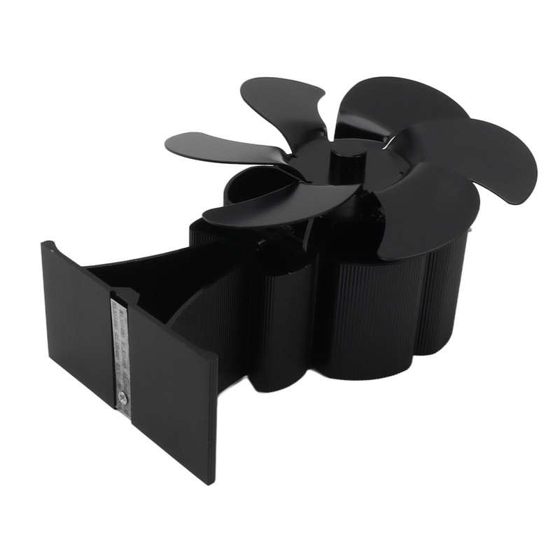 Black 6 Blade Heat Powered Stove Fan Thermodynamically Driven Fireplace