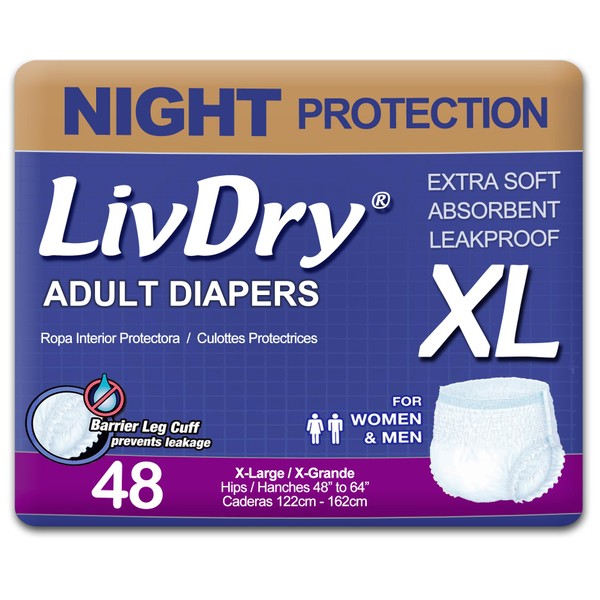 LivDry Overnight Protective Underwear XL Size Count: 48